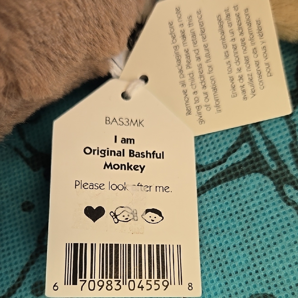 NWT Jellycat Brown and Cream Original Bashful Monkey With Blue Dust Bag - Picture 3 of 16